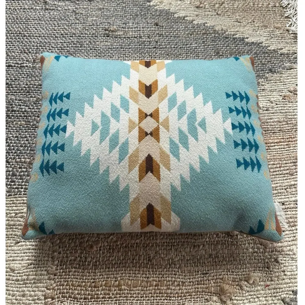 Vintage Rancho Arroyo Aqua Wool Pillow Southwestern throw blue beige 16x13”